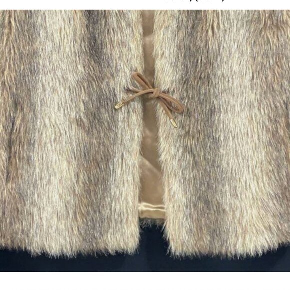 Vintage Cheyenne Faux Coyote Fur Vest Brown Tan Tie Front Oversized Women OS - Picture 3 of 11